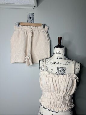 Current Air Cream Terry Elastic-Waist Athletic Shorts